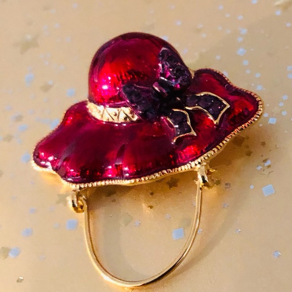 Rhinestone & Enamel Hat Brooches (2) - Red Hat Society, NWOT - Picture 5 of 13